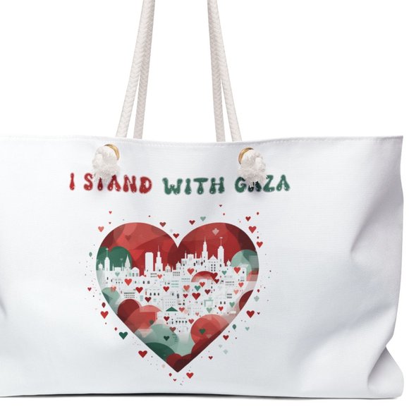 I Stand with Gaza White Tote Bag Palestinian Heart Love Free Gaza Palest… - Picture 1 of 5